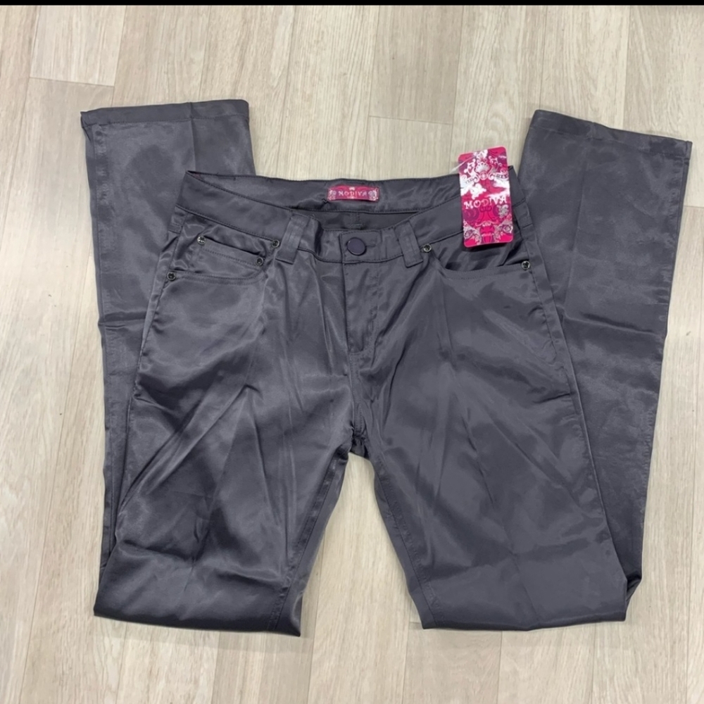 Modiva Retro Shiny Pants, Grey, 5 pocket